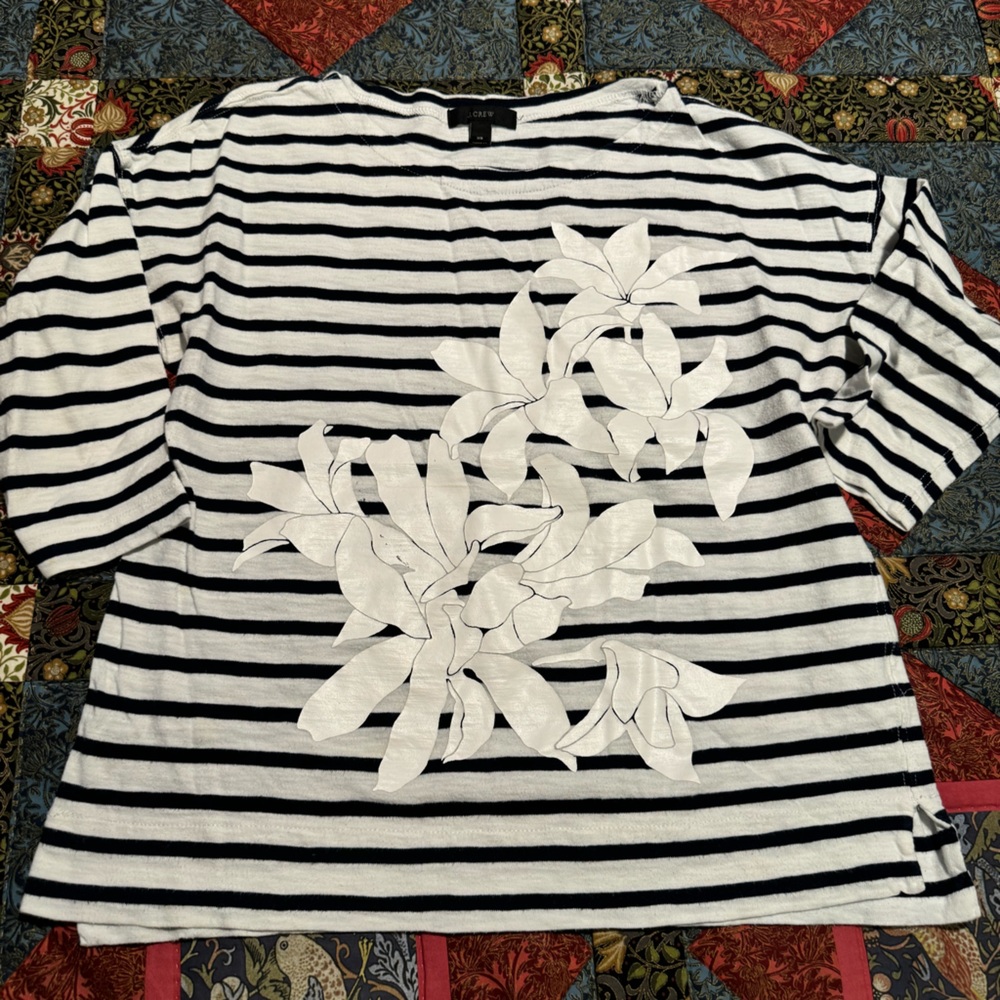 J. Crew Striped Flower Print Shirt, XS